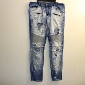 Embellish Distressed Moto Biker Jeans Light Wash Slim Fit Men's 36